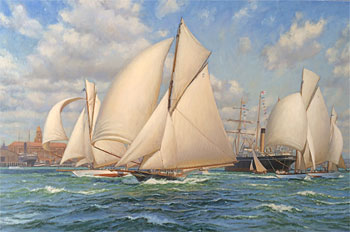Viking Leads the First Class at the Start of the 1913, Auckland Anniversary Regatta