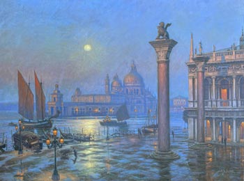 Relative Size: The Lion of Saint Marks, Venice, By Moonlight / Sunrise. Circa 1870