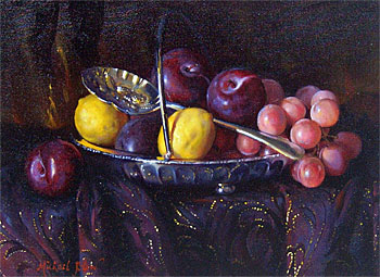 Fruit in a Silver Bowl