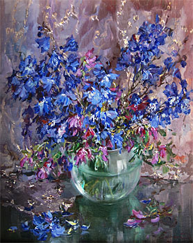 Delphiniums with Indian Brocade