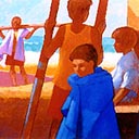 Ocean Beach - Boy in Blue Towel