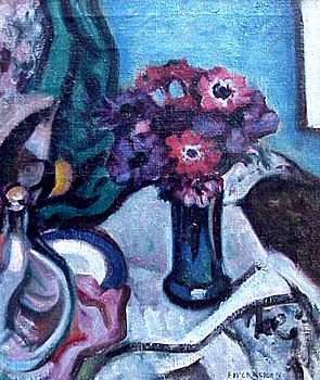 Anemones in a Blue Vase