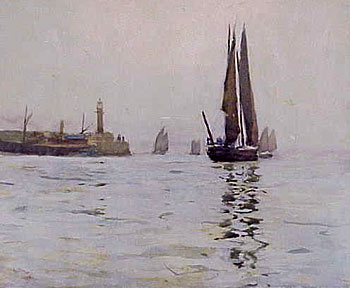 Coastal Scene, Ships and Lighthouse