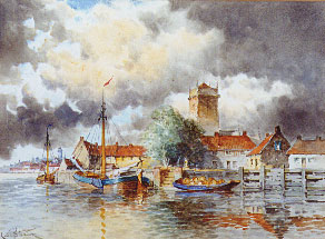 Dutch Town with Boats