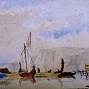 Maori Canoes & Figures on Beach