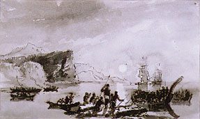 Study for H.M.S. Erebus and Terror with Native Craft in N.Z. c. 1847