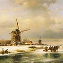 Frozen Waterway with Windmills & Figures