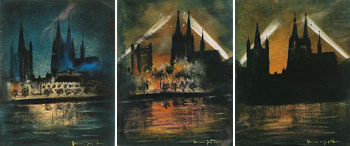 Three views of the Bombing of Colonge, Germany including the Cologne Cathedral and th