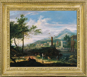 Arcadian Landscape with Temples, Figures & Shepherds