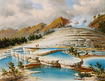 View of White Terraces with Visiting Tourists