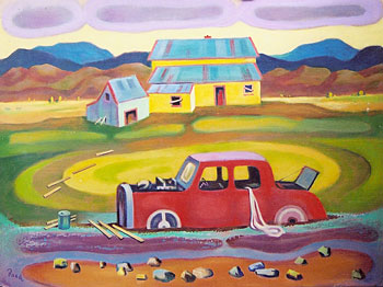 Red Car in a Southern Landscape