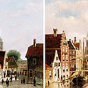 A Barge in a Dutch Canal Town & Figures with a Horse & Cart in a Village Street - A Pair