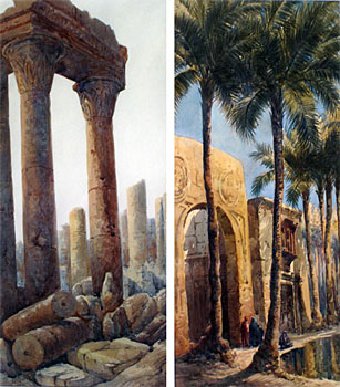 Temple Ruins and Nile River Scene (a pair)