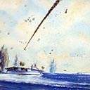 U.S.S Yorktown under dive-bombing attack by air groups from H.I.M.S. Zuikaka and Shokahu. 11.25 am, 8 May 1942