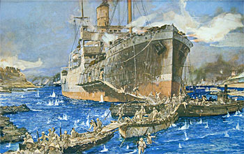 The Landing of Troops from H M T River Clyde at Sedd-elBahr Gallipoli April 25 1915