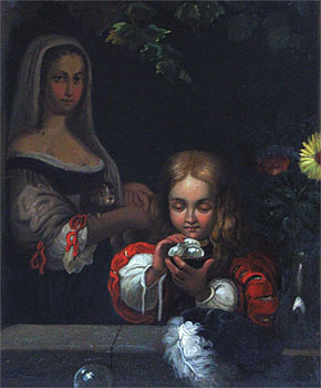 Mother with Infant Blowing Bubbles