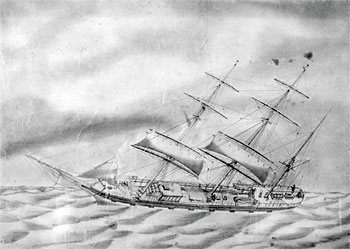 The Barque Glenlora in a Gale, English Channel, November 11th, 1891 - Shaw Saville & Albion Co.