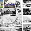 Portfolio of 11 works. Various subject matter including Mt Egmont, Pukekura Park, Port of New Plymouth, Lake Mangamahoe & Uni