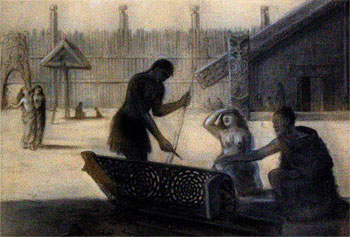 Maori Working on a War Canoe (Waka - Taua) in Front of Hotonui Meeting House