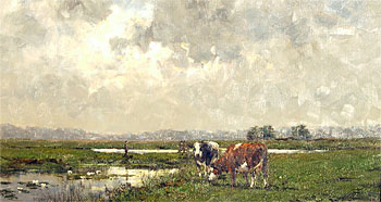 Cows Grazing by a River