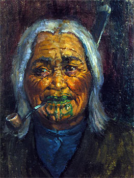 Maori Woman with Pipe & Feather