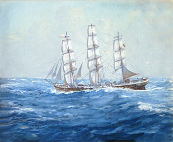 Ship, Pamir- Trailing the Log, with Dolphins in Escort