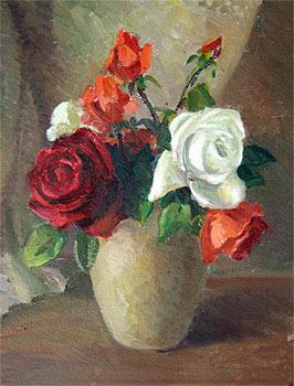 Still Life with Red and White Roses