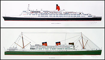 The Queen Elizabeth 2 and the T.S.S Awatea ( A Pair)