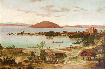 Rotorua and Mokoia Island from the Maori Settlement, Ohinemutu