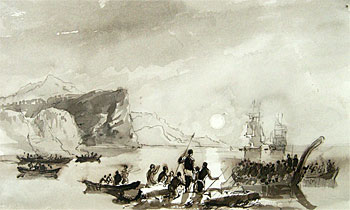 Study for H.M.S. Erebus and Terror with Native Craft in New Zealand c. 1847