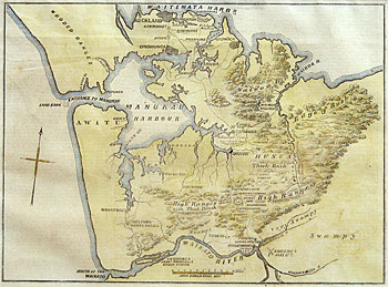 Map of the Country Between Auckland and the River Waikato, New Zealand, Illustrating the War with the Natives