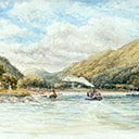 An Unidentified Lake Scene with Figures and Steamship - New Zealand - Possibly Kinloch, Lake Wakatipu