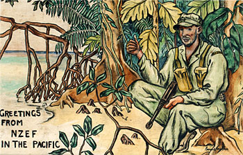 Original sketch for 1943 NZEF in Pacific Christmas Card.