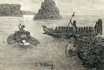 Te Rauparaha's War Canoe & Fleet, Ngai Tahu pa at Kaiapohia, (near Kaiapoi)