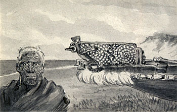 A Carved Chief 'Te Kuha' and Sea-Going War Canoe 'hine-tapu'
