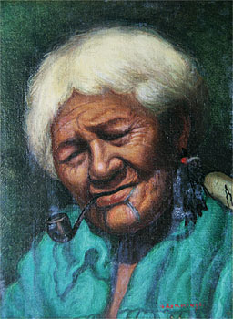 Maori Woman with Pipe