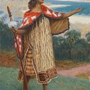 Maori Girl in the Bay of Islands & Maori Man Playing the Putorino - A Pair