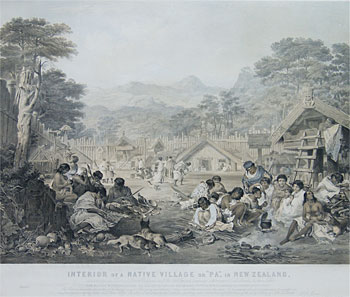 Interior of a Native Village or 'Pa' in New Zealand