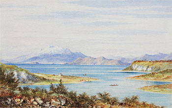 Lake Taupo with Maori Village and Waka