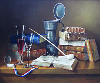 Still Life with Books, Glasses & Pipe