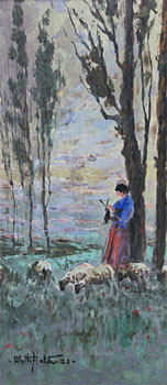 Figure & Sheep in Landscape