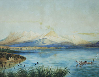 Lake Taupo with Central Plateau Volcanic Mountains Beyond