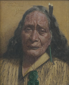 Ngaheke, a Chieftainess of the Tutea Taoi Hapu at the Tangi. The Chief is Dead, His Widow Mourns.