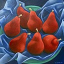 Red Pears on Blue Stark Crimson
