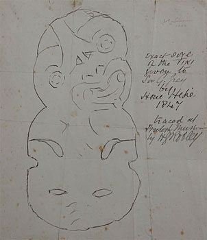 Sketch of Hone Heke's Tiki & a further sketch verso