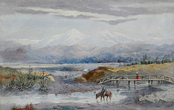 Colonial Scene with Mountain Backdrop