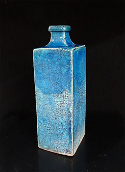 Stoneware Bottle Vase with Blue Glaze