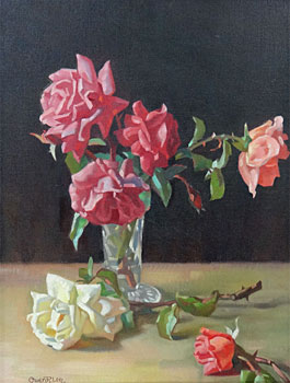 Pink Roses in a Crystal Vase