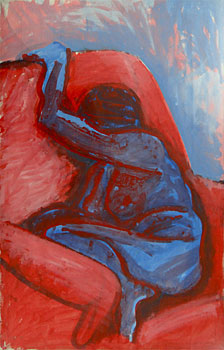 Seated Lady, Blue on Red