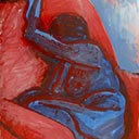 Seated Lady, Blue on Red